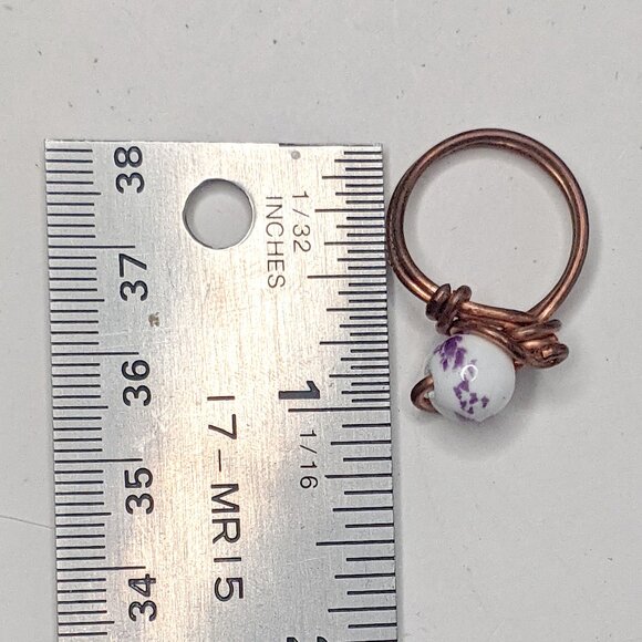 Handmade Copper Wire Wrapped Ceramic Beaded Ring - Boho Gemstone Jewelry - Picture 7 of 7